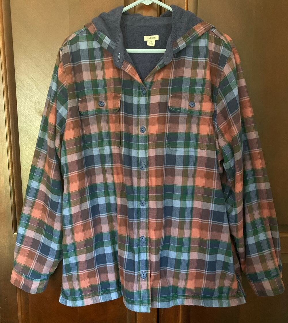 L.L. Bean- Cozy Cabincore Women's Soft Flannel Fleece Lined Hoodie Shacket-XL